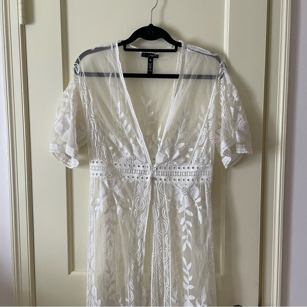 White Sheer Embroidered Kimono